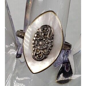 Vintage Large Sterling Silver 925 Mother of Pearl Ring Size 8